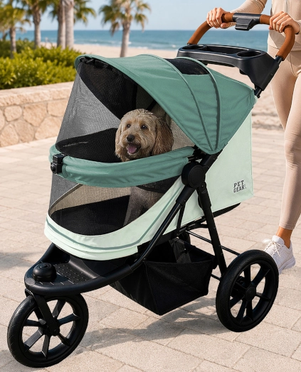 Pet Gear All Terrain NO-ZIP Pet Stroller for Cats/Dogs, Zipperless Entry, Upgraded Easy One-Hand Fold, Jogging Tires, Removable Liner, Cup Holder + Storage Basket