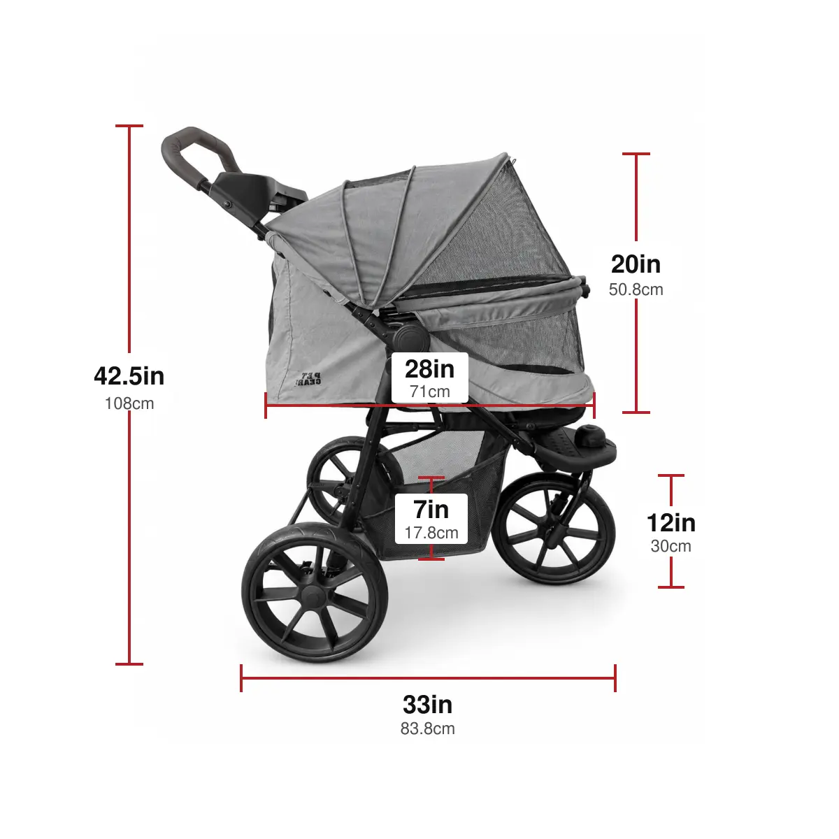 Pet Gear Generation II Jogger NO-ZIP Pet Stroller for Cats/Dogs, Zipperless Entry, Upgraded Easy One-Hand Fold, Jogging Tires, Removable Liner, Cup Holder + Storage Basket