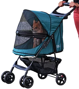 Pet Stroller 4 Wheels Dog Stroller Folding Carrier w/Cup Holders and  Raincover